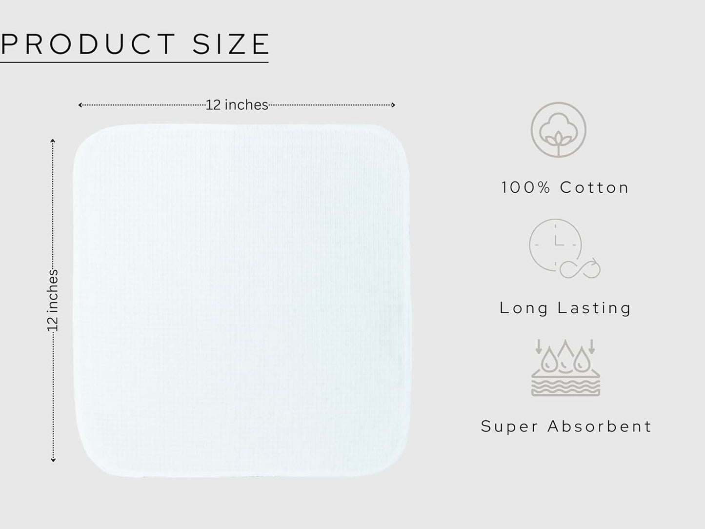 PurpleEssences Dish Cloths and Dish Rags - 6 Pack Waffle Weave Solid Kitchen Dish Wash Cloths, 100% Cotton, 12 x 12 Inches, Ultra Soft Absorbent Quick Drying - Spring Summer - White