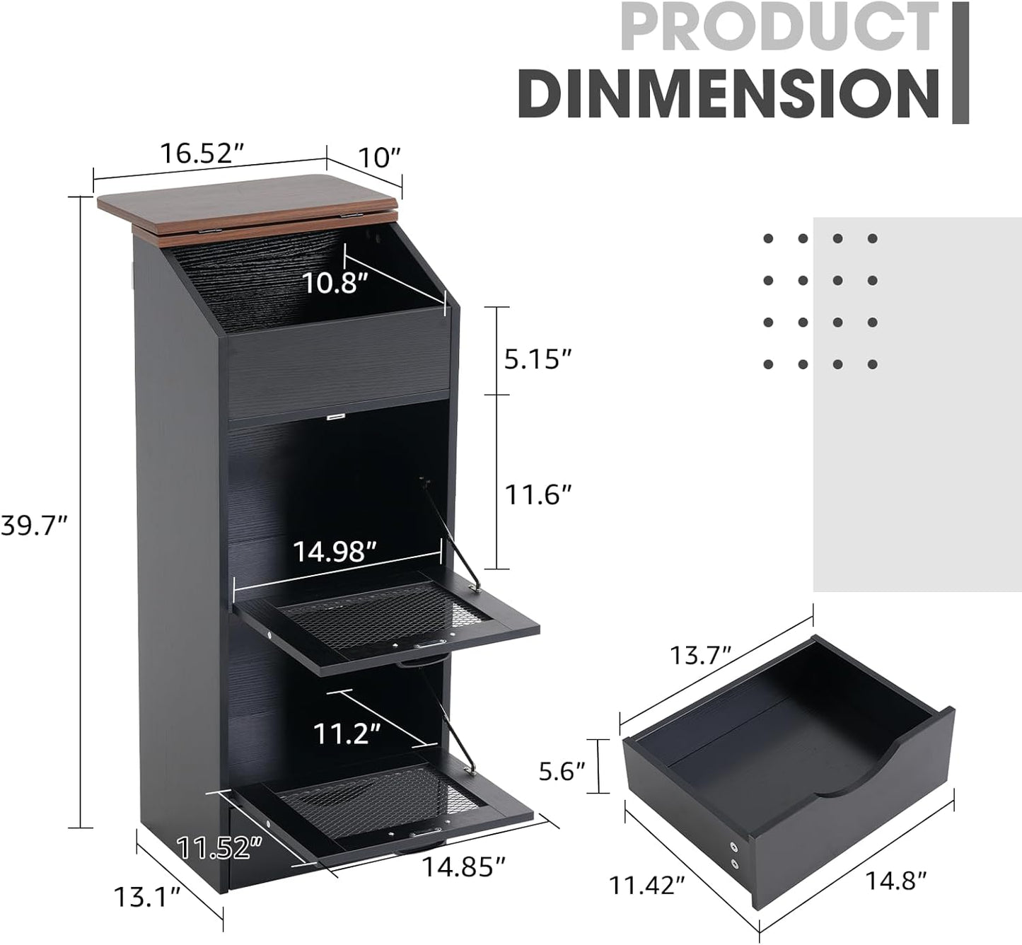 Patiorama Wood Potato and Onion Storage Bin Box with Lid, 4-Tier Farmhouse Wooden Bread Box Cabinet with 2 Mesh Doors & Rolling Drawer, Large Vegetable Storage Bin Organizer for Kitchen Pantry Black