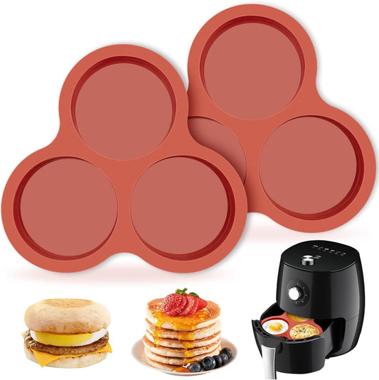 JOERSH 2-PK Air Fryer Egg Mold, 4 Inches Round Egg Bites Silicone Molds, Air Fryer Baking Pan Non-Stick for Breakfast Sandwiches, Hamburger Buns, Pancake, Jumbo Muffin Tops