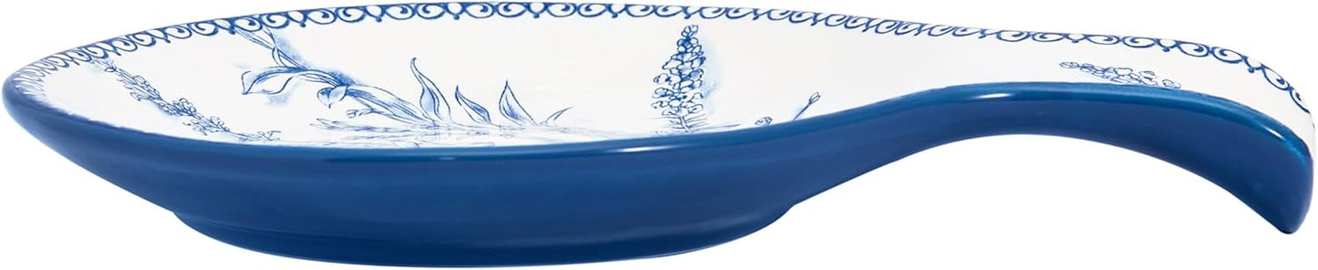 Bico Blue Garden Toile De Jouy Spoon Rest for Stove Top, Ceramic Spoon Holder for Kitchen Counter, Easy to Clean Coffee Spoon Rest Dishwasher Safe, Kitchen Cooking Utensil Rest for Ladles Spatula