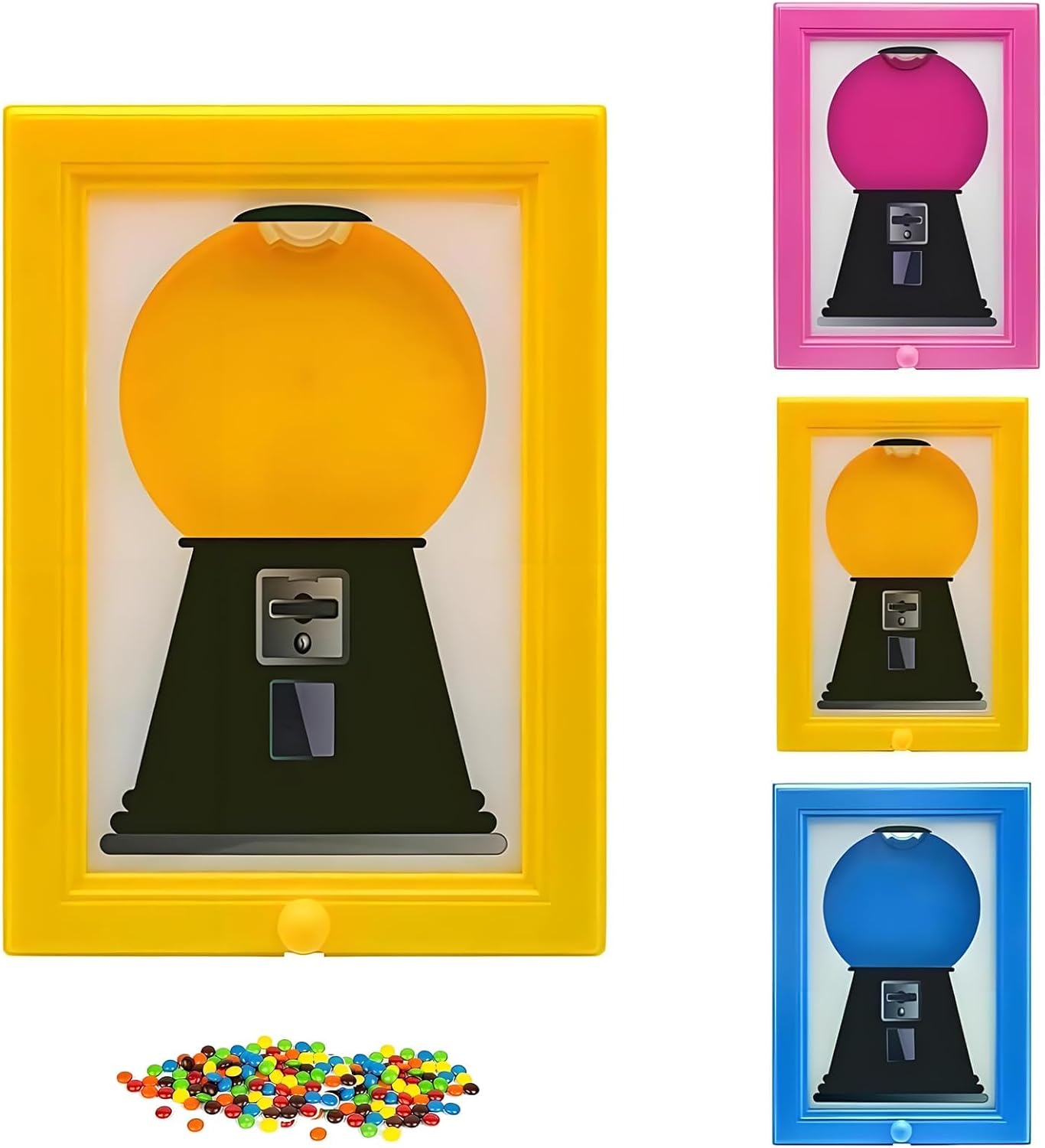 Candy Dispenser Picture Frame, Handy Candy Frame Dispenser,Hanging Machine Art For Candies, Nuts, Dog & Cat Treats, Suitable for Holiday Gifts (Yellow)