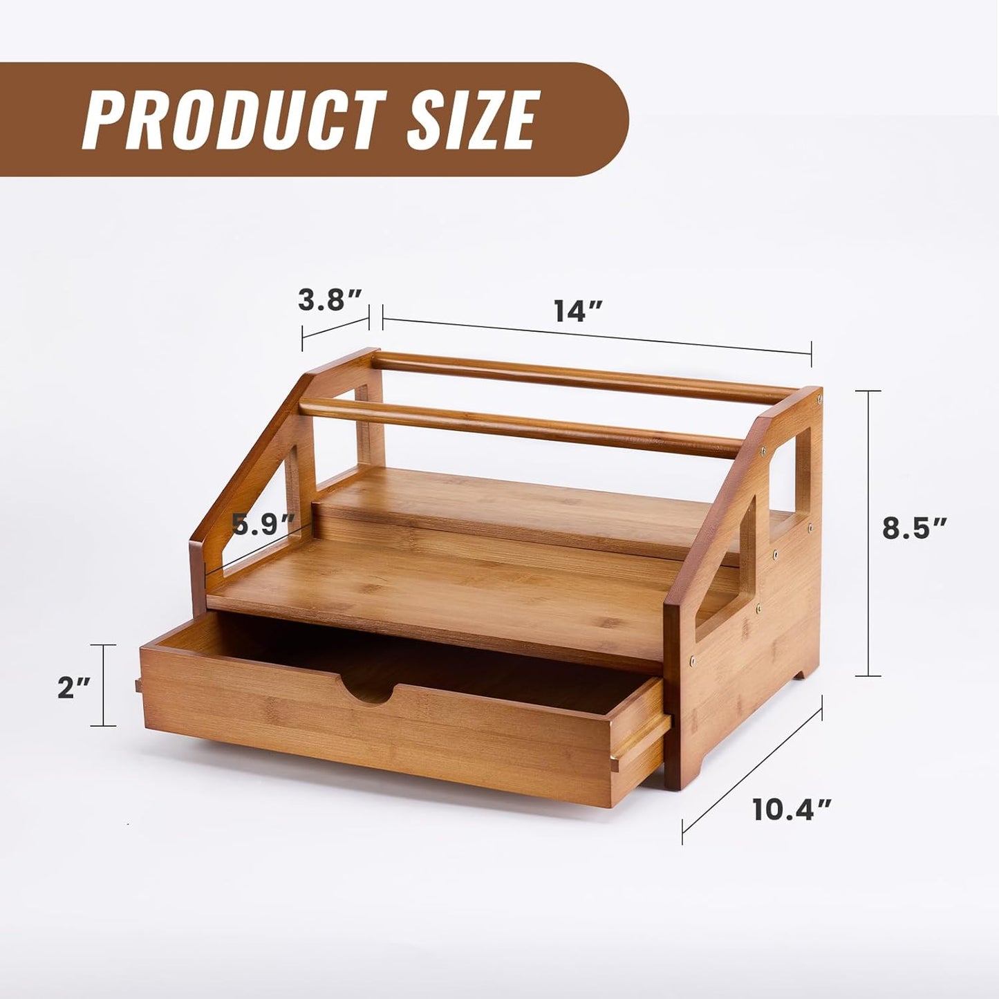 Bamboo Coffee Syrup Rack Organizer 3 Tier Coffee Syrup Rack with Cup Storage Box for Coffee Bar,Syrup Bottle Holder Stand for Syrup,Wine,Dressing for Kitchen Coffee Station,Brown