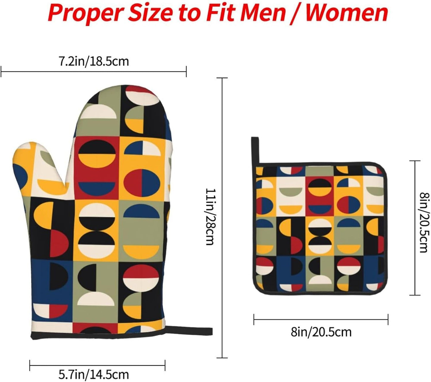 Retro Mid Century Modern Oven Mitts and Pot Holders Set Vintage Decorative Heat Resistant Microwave Oven Gloves for BBQ Baking Grilling Cooks Kitchen Decor 3 Piece