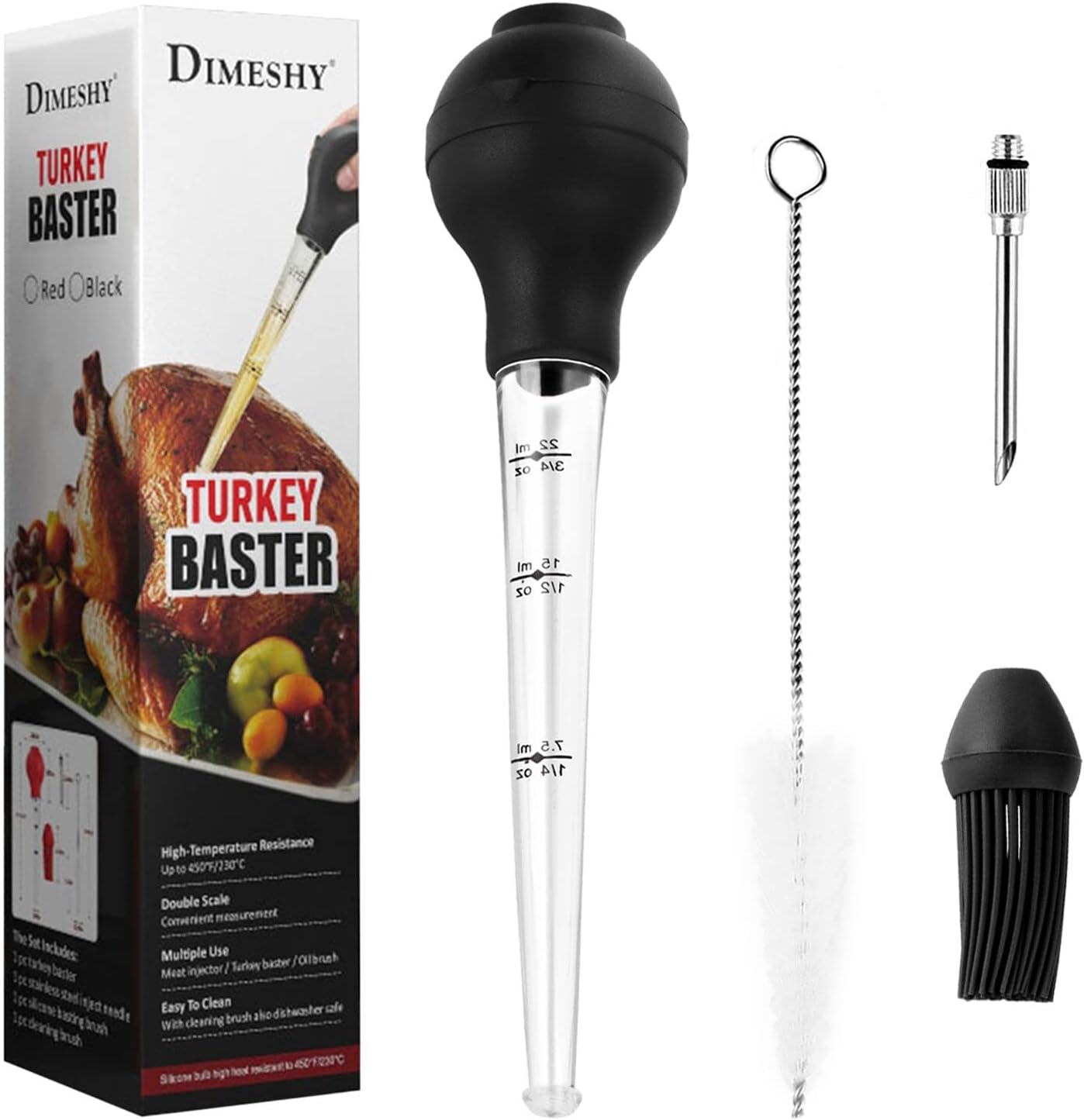 Turkey Baster Food Grade for Cooking & Basting, Detachable Round Bulb, Baster Cooking Good for Meat Poultry Beef Chicken, with Cleaning brush, inject needle, Basting brush