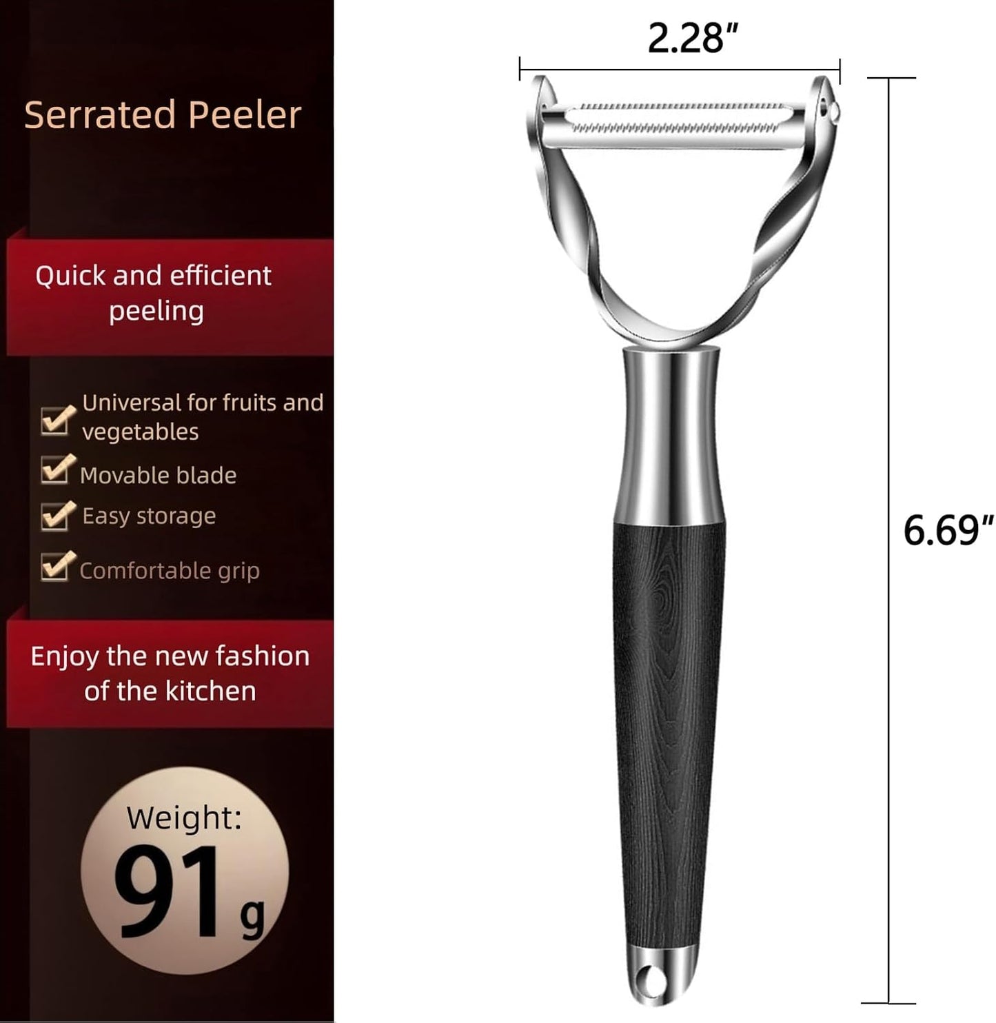 Peeler Ultra Sharp Stainless Steel Blades and Anti-slip Wood Handle Vegetable Fruit Potato Carrot Apple Peeler for Efficient Kitchen Prep