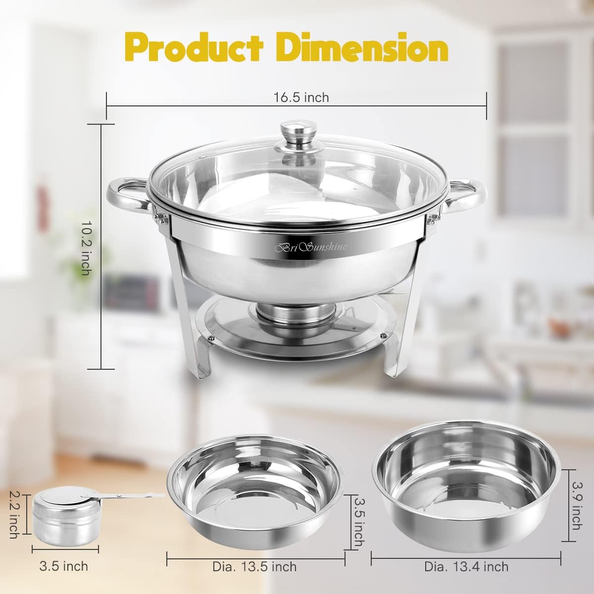 Chafing Dish Buffet Set 6 Packs, 5 QT Stainless Steel Round Chafing Dishes with Glass Lid & Lid Holder, Food Warmer For Parties Buffet Weddings Catering Events