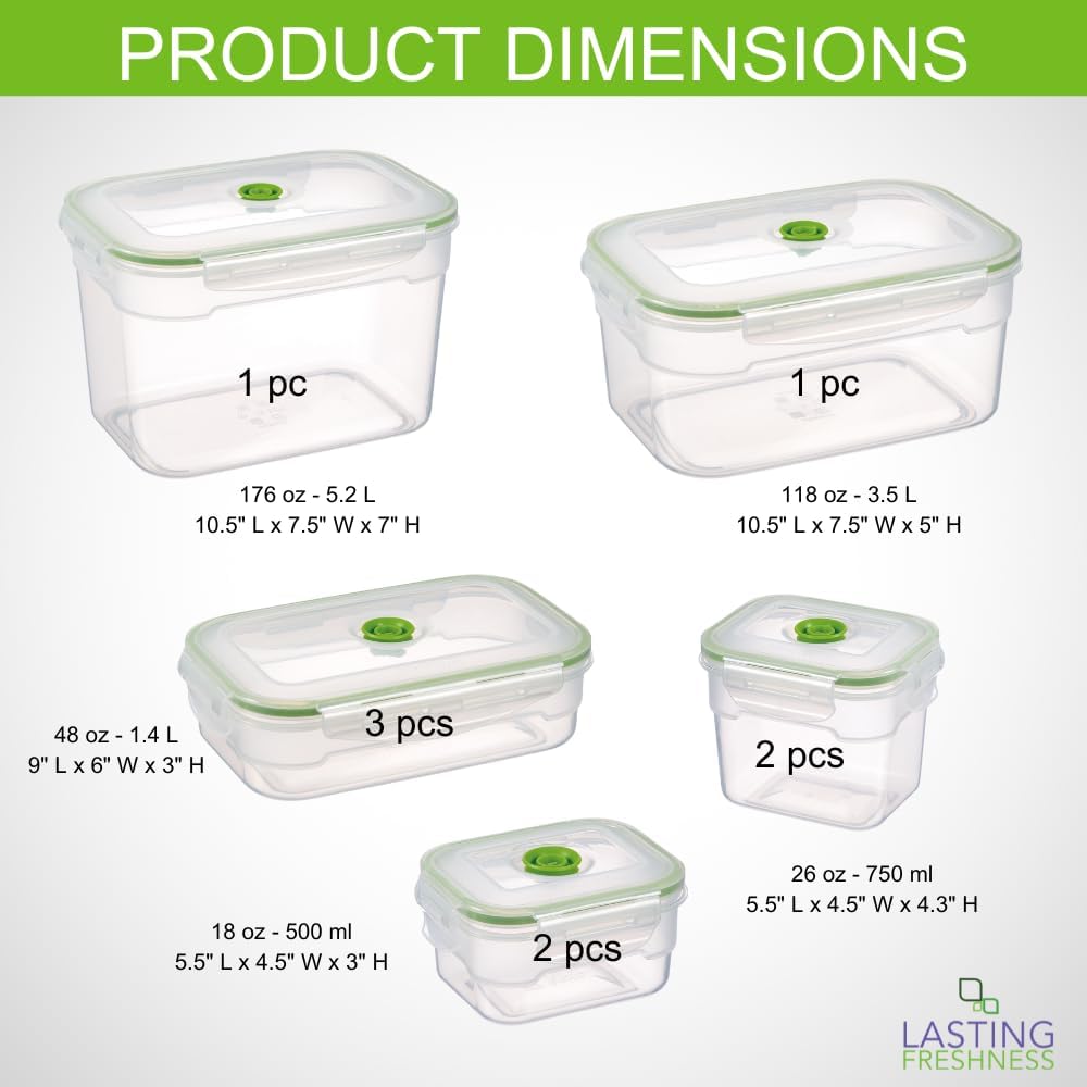 Lasting Freshness 19 piece Vacuum Seal Food Storage Containers with Vacuum Pump, Airtight and Leak Proof, Vacuum Sealed Food Storage Containers, Meal Prep Containers, Keep Food Fresh up to 5 X Longer