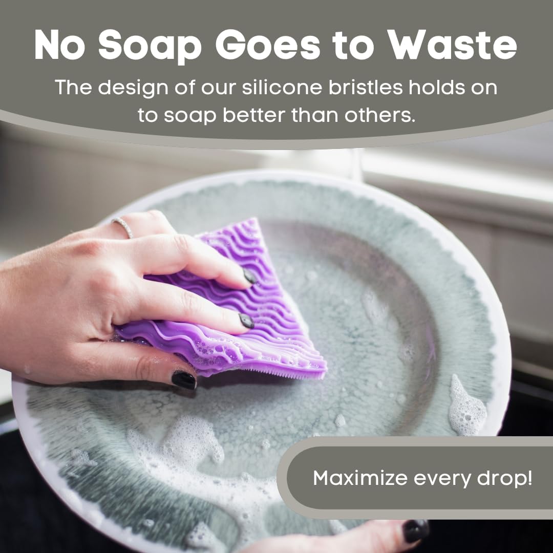 Silicone Dish Sponge Dish Scrubber (Oval and Square) - Dual-Sided, Food Grade Silicone Sponges for Dishes and Housecleaning 2-Pack