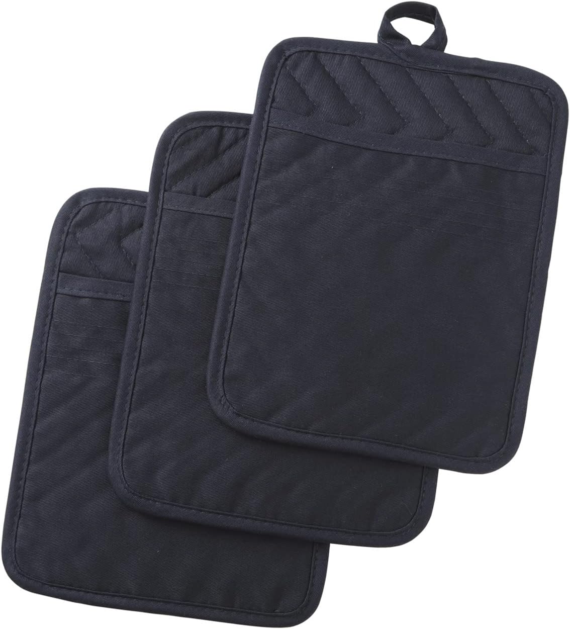 Anyi Pot Holders and Oven Mitts 7" X 9" Heat Resistant Cotton Pocket Pot Holder Set Feature of Non Slip Kitchen Hot Pad Oven Mitts, 3-Pack (Mood Indigo)