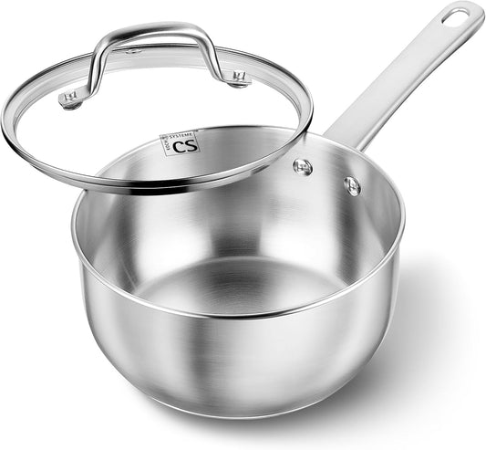 KOCH SYSTEME CS Stainless Steel Saucepan, 3 Quart Saucepan with Lid, Premium Stainless Sauce Pan, Indutcion Sauce Pan with Lid, Stainless Steel Pot 3 QT, Easy to Clean, Oven Safe