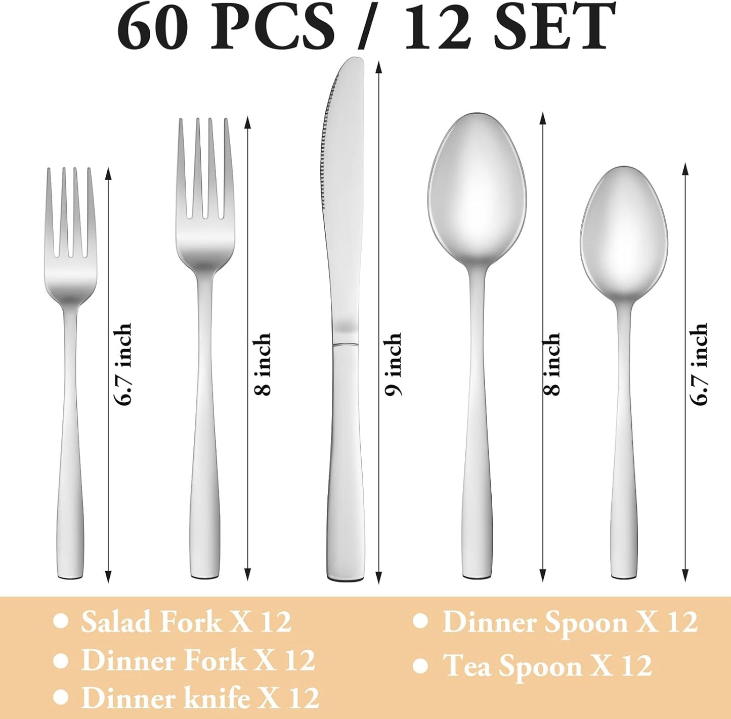 60 Piece Silverware Set Service for 12,Premium Stainless Steel Flatware Set,Mirror Polished Cutlery Utensil Sets,Durable Home Kitchen Eating Tableware Sets,Include Fork Knife Spoon,Dishwasher Safe