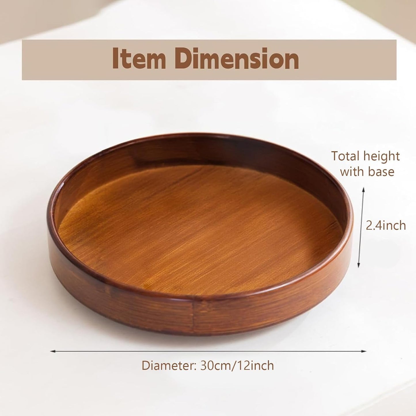 Bamboo Lazy Susan Organizer, 12'' Non-Skid Round Tray, Rotating Spice Rack, Condiment Oil Organizer, Large Lazy Susan Turntable for Cabinet, Kitchen, Bathroom, Table