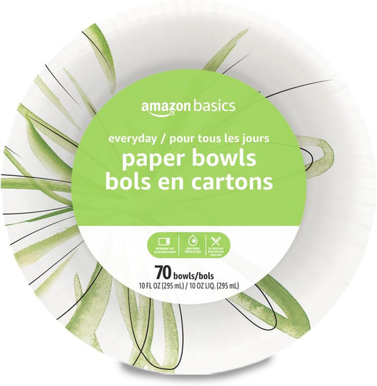 Amazon Basics Everyday Paper Bowls, 10 Oz, Disposable, 70 Count, White