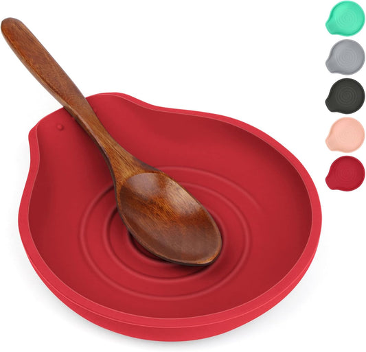 Spoon Rest for Stove Top Red, Set of 1 Silicone Spoon Rest for Kitchen Countertop, Heat-Resistant Utensil Rest for Spatula, Tongs or Spoon