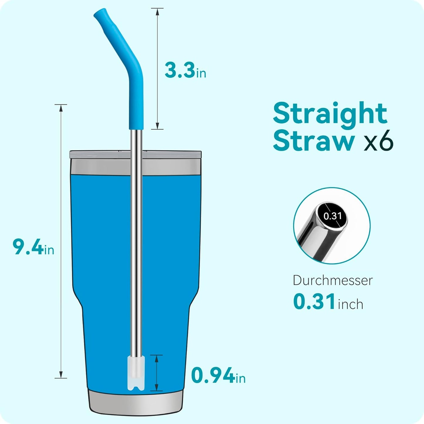 30 oz Straight Metal Straws with Silicone Tip for 30 oz Tumbler, 6 Pcs Stainless Steel Reusable Drinking Metal Straw for YETI, STANLEY, US Acrylio, BJPKPK, Simple Modern and so on