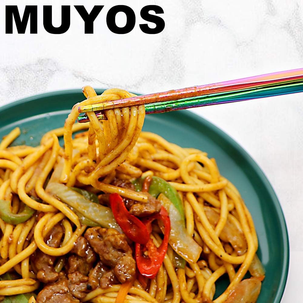 Stainless Steel Chopsticks Reusable Multicolor Lightweight 304 Metal Chopsticks Dishwasher Safe - 5 Pairs (Rainbow)