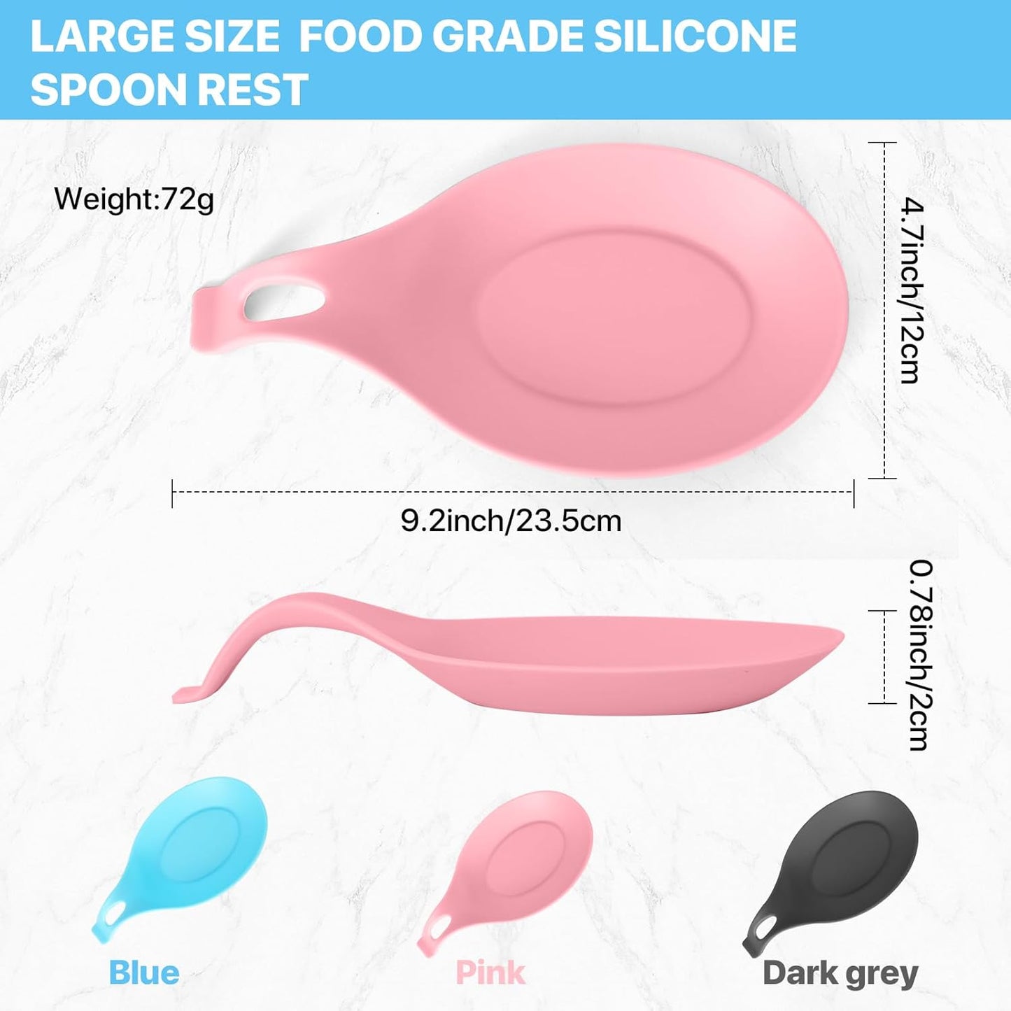 Spoon Rest for Stove Top, 3 Pack Large Silicone Spoon Holder for Kitchen Counter, Heat Resistant Cooking Spoon Holder, Microwave and Oven Safe (Pink, Grey, Blue)