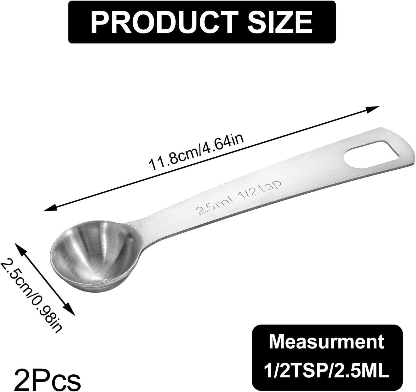 2 PCS Measuring Spoons Tablespoon Measuring Spoon 1/6 Tbsp (1/2 tsp | 2.5 ml | 2.5 cc | 1/12 oz) Mini Spoons Stainless Steel Measuring Spoons for Kitchen Cooking Spoon(Silver)