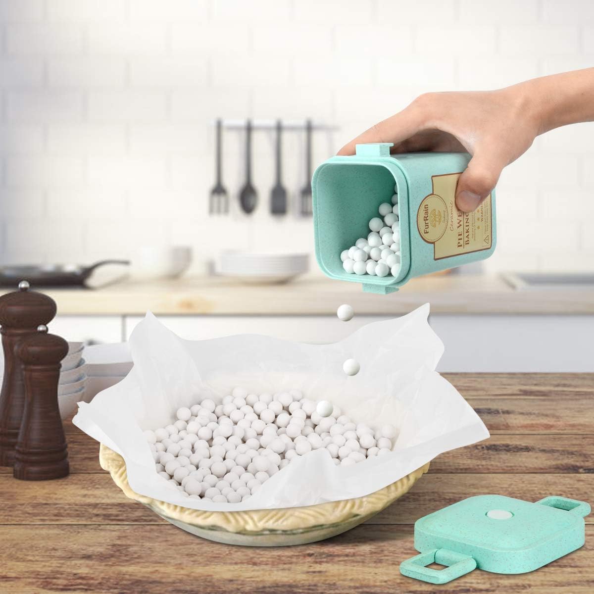 Ceramic Pie Weights Reusable 10mm Baking Beans Pie Crust Weights Natural Ceramic Stoneware with Wheat Straw Container
