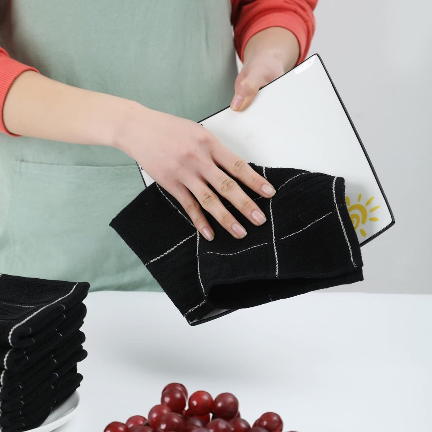 Glynniss Dish Cloths for Kitchen Washing Dishes, Super Absorbent Dish Rags, Cotton Terry Cleaning Cloths Pack of 8 (Black, 12x12 inches)