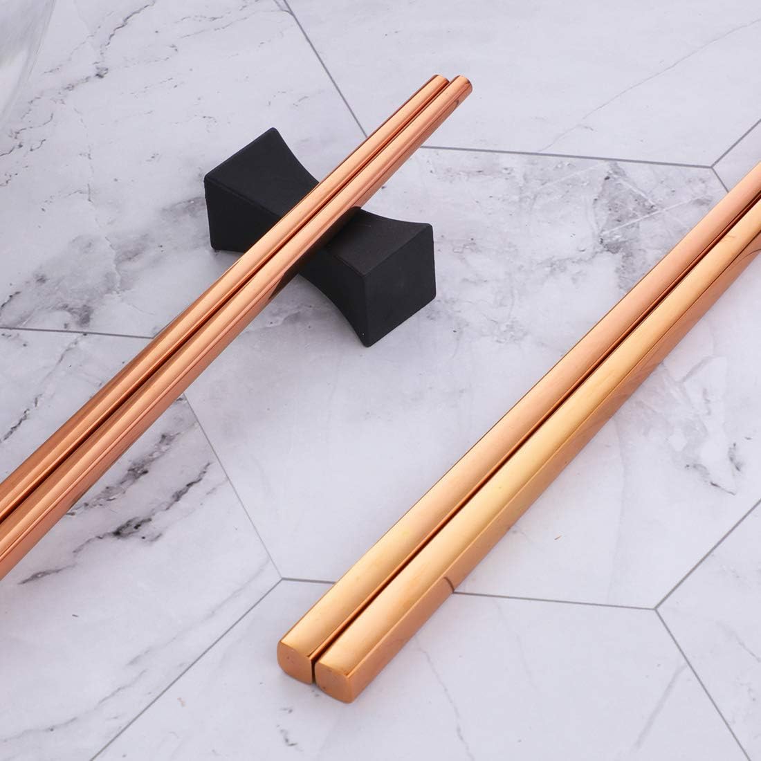 Buyer Star 5-Pair Stainless Steel Chopsticks - Reusable Rose Gold Chinese Square Chopsticks