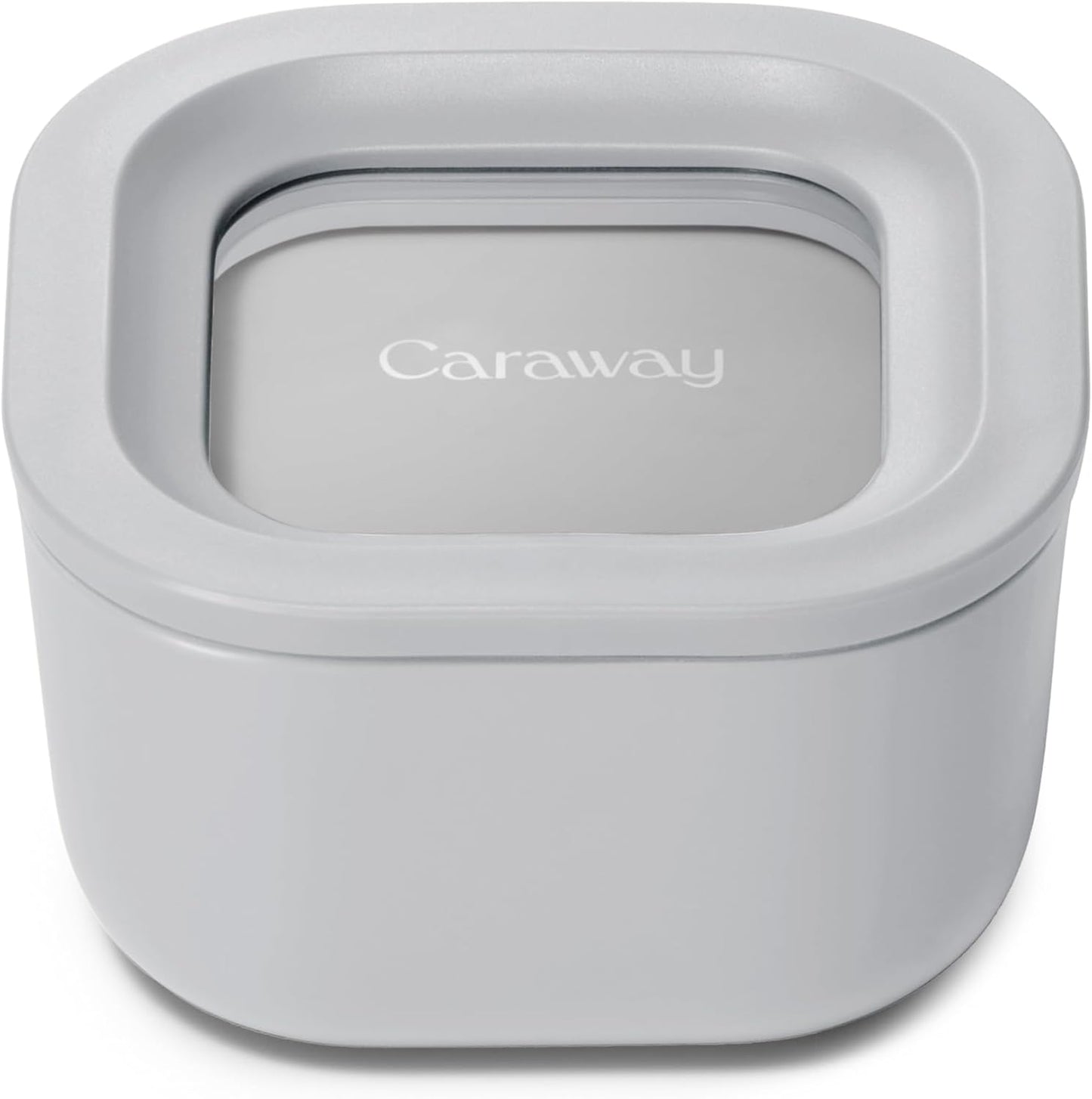Caraway Mini Square Food Storage Container - 1.75 Cup Glass Storage Container for Food - Non-Toxic Ceramic-Coated Glass - Air Release Technology - Compact & Stackable Design - Gray