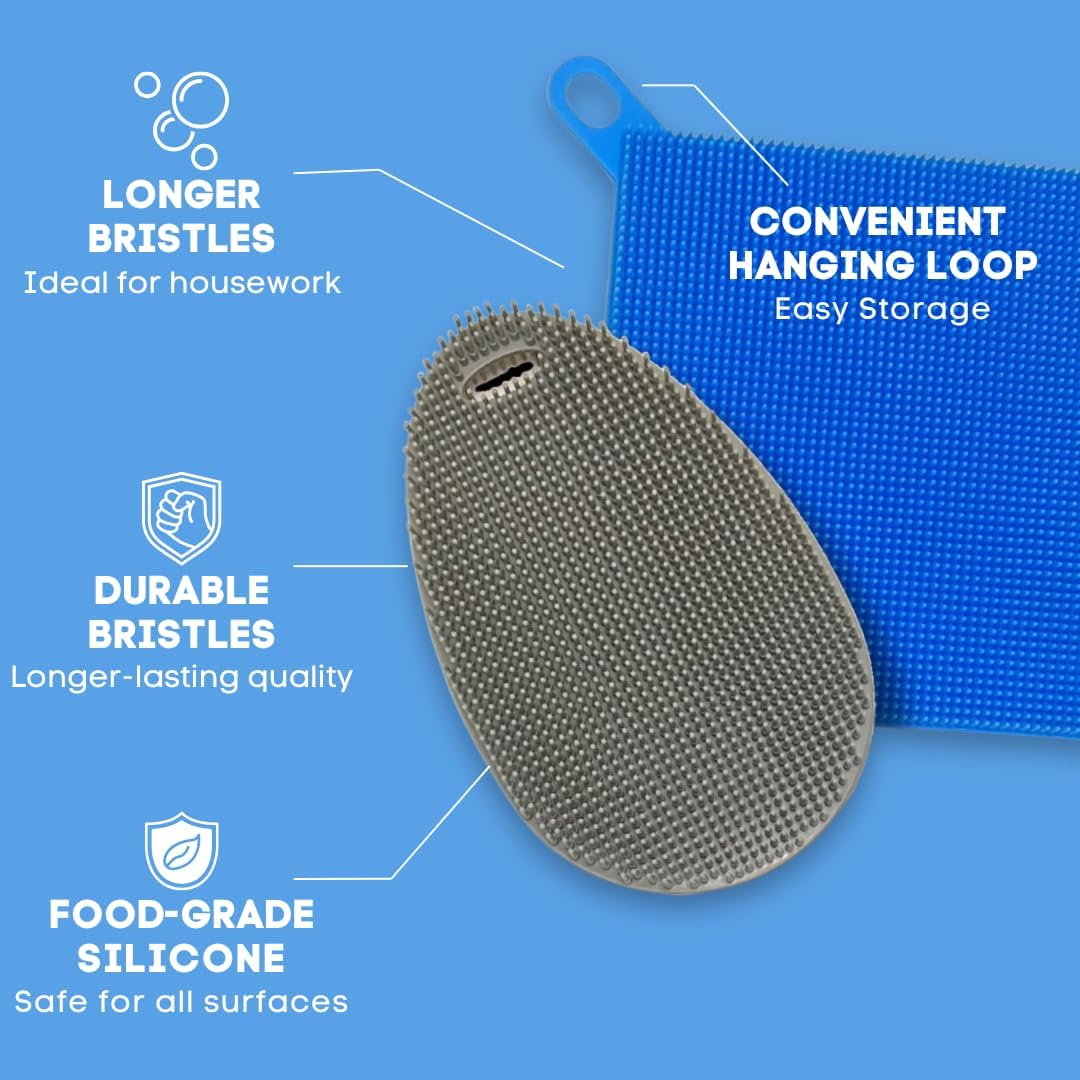 Silicone Dish Sponge Dish Scrubber (Oval and Square) - Dual-Sided, Food Grade Silicone Sponges for Dishes and Housecleaning 2-Pack