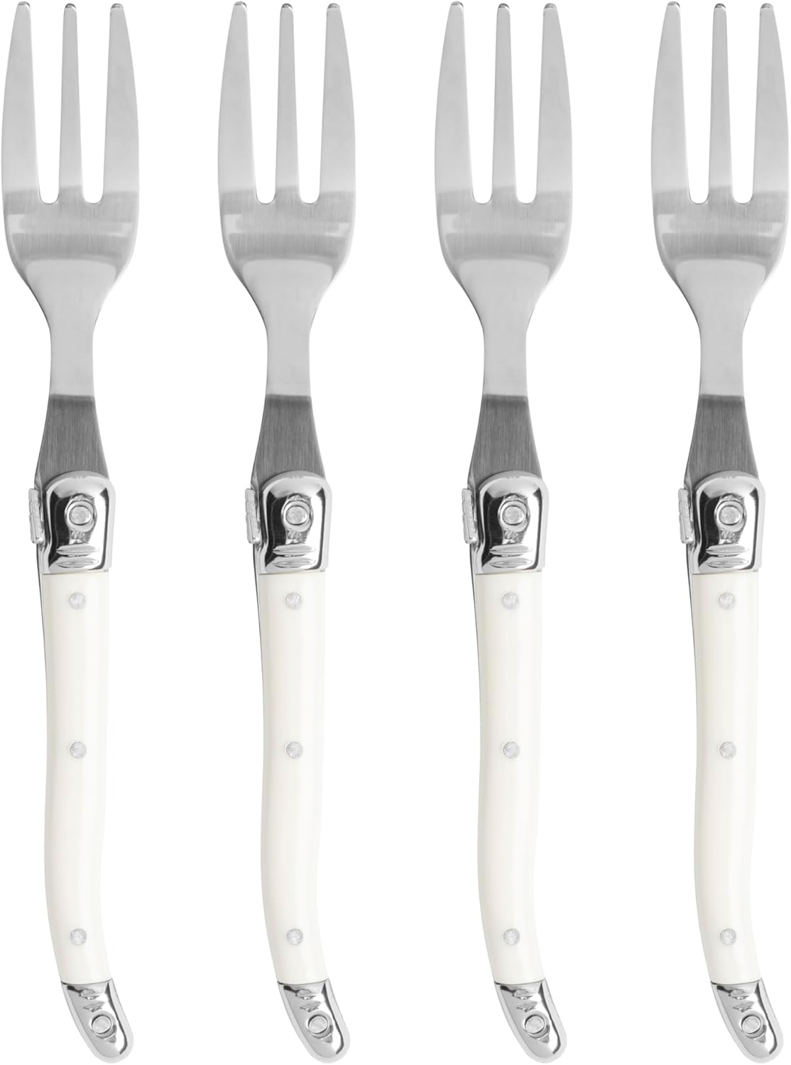 French Home Laguiole 4-Piece Cake Forks Set – Sophisticated Stainless Steel Forks with Ivory-Colored Handles – Laguiole Flatware Set for Cake, Fruit, or Appetizers (6.75")