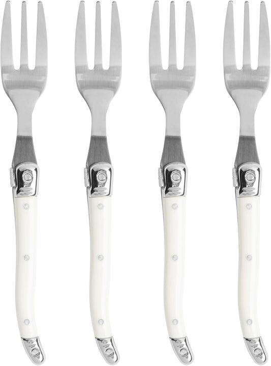 French Home Laguiole 4-Piece Cake Forks Set – Sophisticated Stainless Steel Forks with Ivory-Colored Handles – Laguiole Flatware Set for Cake, Fruit, or Appetizers (6.75")