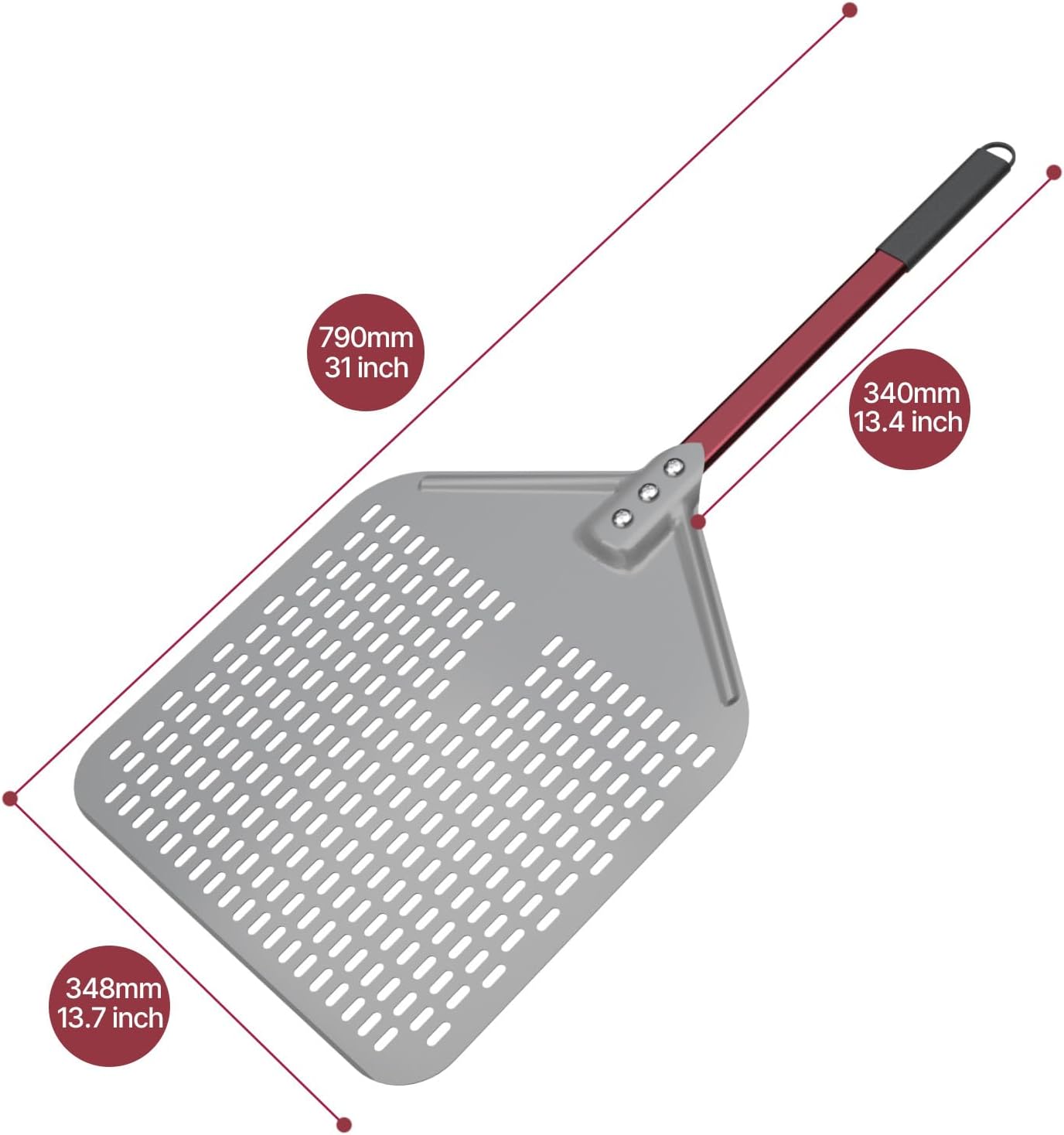 crosson 14”×18“ Perforated Pizza Peel, Pizza Spatula Paddle, Lightweight Pizza Turning Peel with 16“ Long Handle, Pizza Oven Accessories, Pizza Tools, Rectangle Pizza Turner