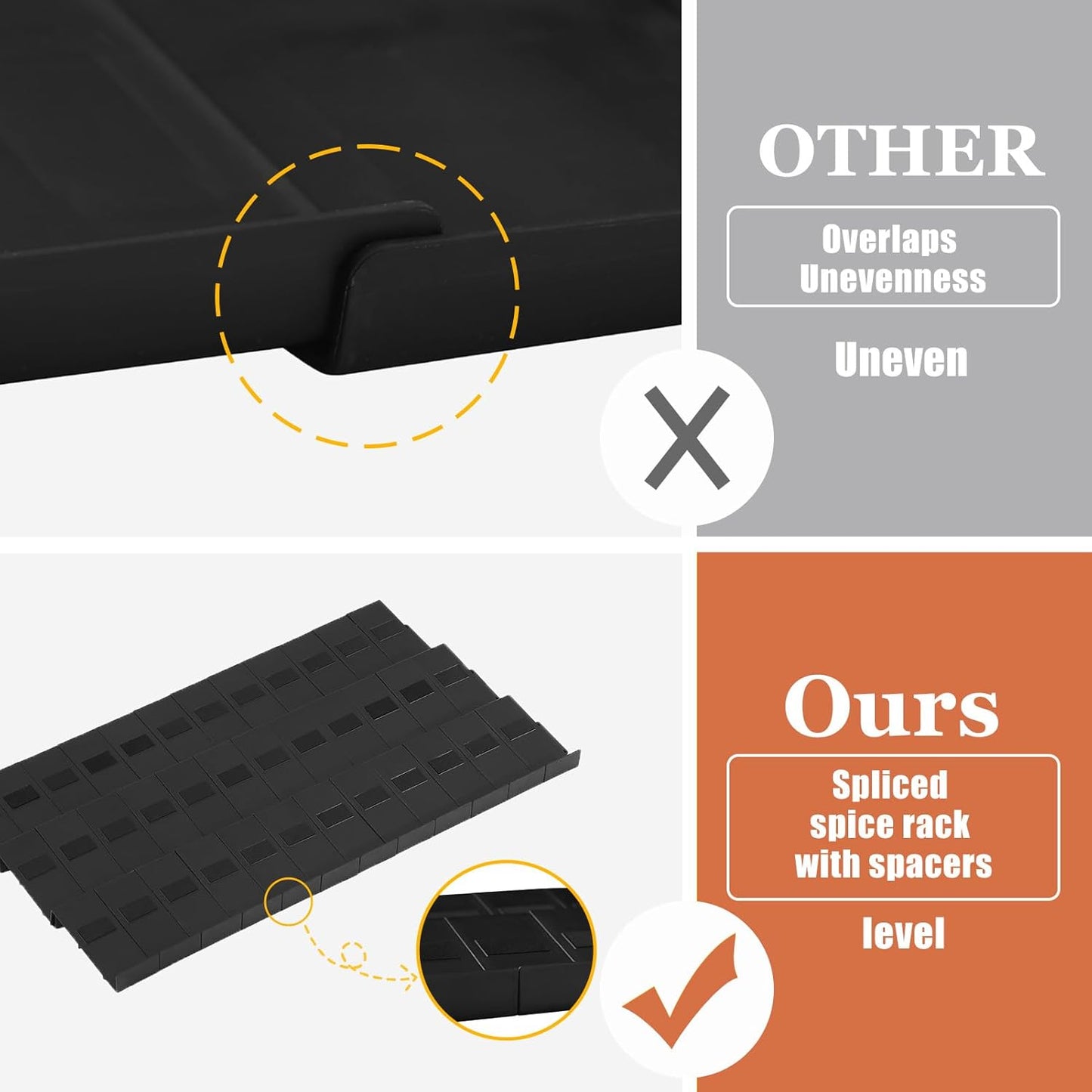 Famhap Spice Drawer Organizer 24 Pcs with 24 Plastic Jars and Labels，Interlocking Expandable Seasoning Rack Tray Insert for Kitchen Drawers, Spice Rack Drawer