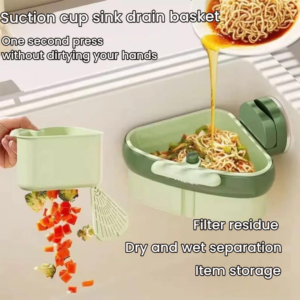 2pc Suction Cup Sink Corner Rack, Automatic Dumping Triangle Kitchen Sink Strainer Basket, Multi-Function Corner Sink Strainer, Sinks Trash Food Waste Catcher, Suction Corner Storage Basket