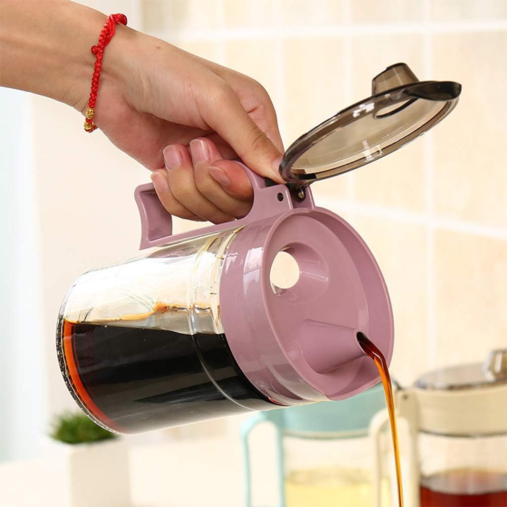 TENTA KITCHEN Oil Dispenser Vinegar Dispenser Maple Syrup Dispenser Glass Bottle Cruet No Drip Plastic Bottle Spout with Protective Cap drip Free Pour spout restarant 22Oz (Purple 1PC)