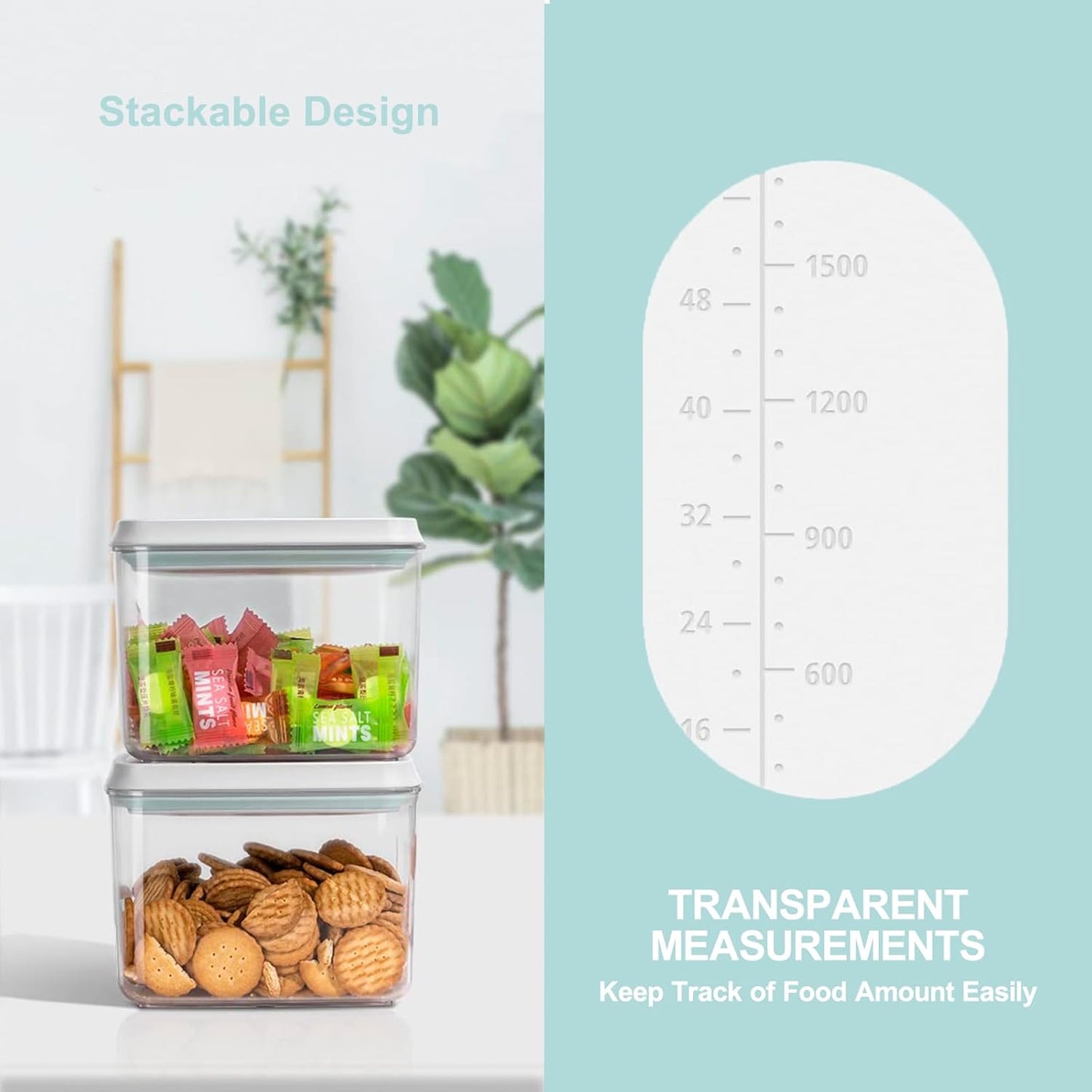 Pop Containers with Lids - Stackable Airtight Food Storage, Kitchen Pantry Storage Containers for Snacks Candy Salt Herbs Spices BPA-Free (1200ML*3)