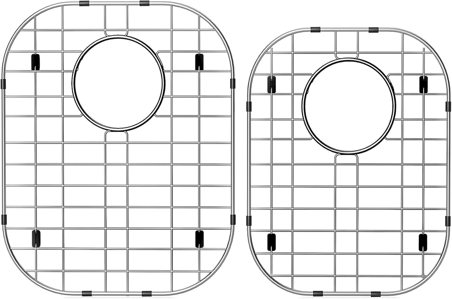 Orgneas Sink Protectors for Kitchen Sinks, Double Bowl Sink Bottom Grid 13"x16" and 11.2"x14.5", 304 Premium Stainless Steel Kitchen Sinks Grate Rack Grid, Centered Drain, 2 Pcs