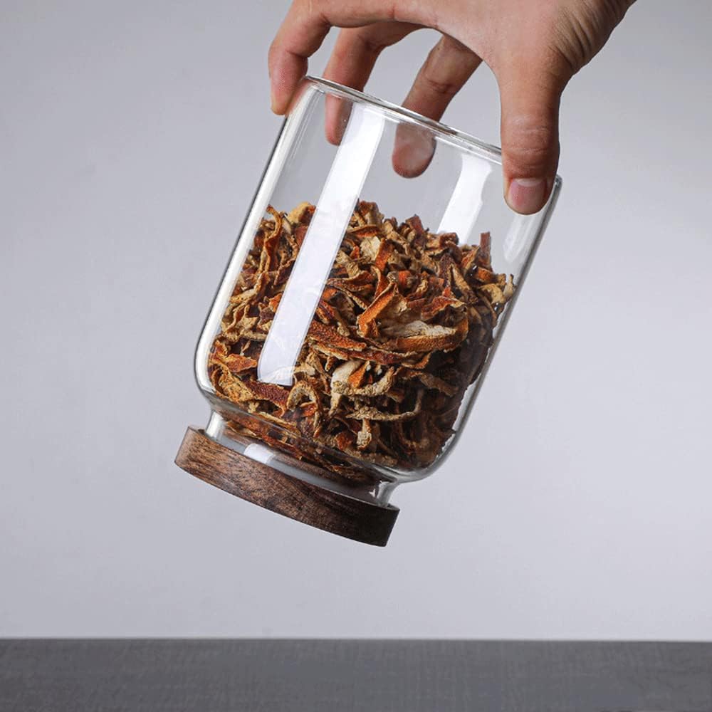 Large Glass Jars with Airtight Wooden Lid, Food Storage Glass Canister, Clear Cereal Storage Container for Flour, Sugar, Coffee Beans, Snack (40 FL OZ (1200ml))