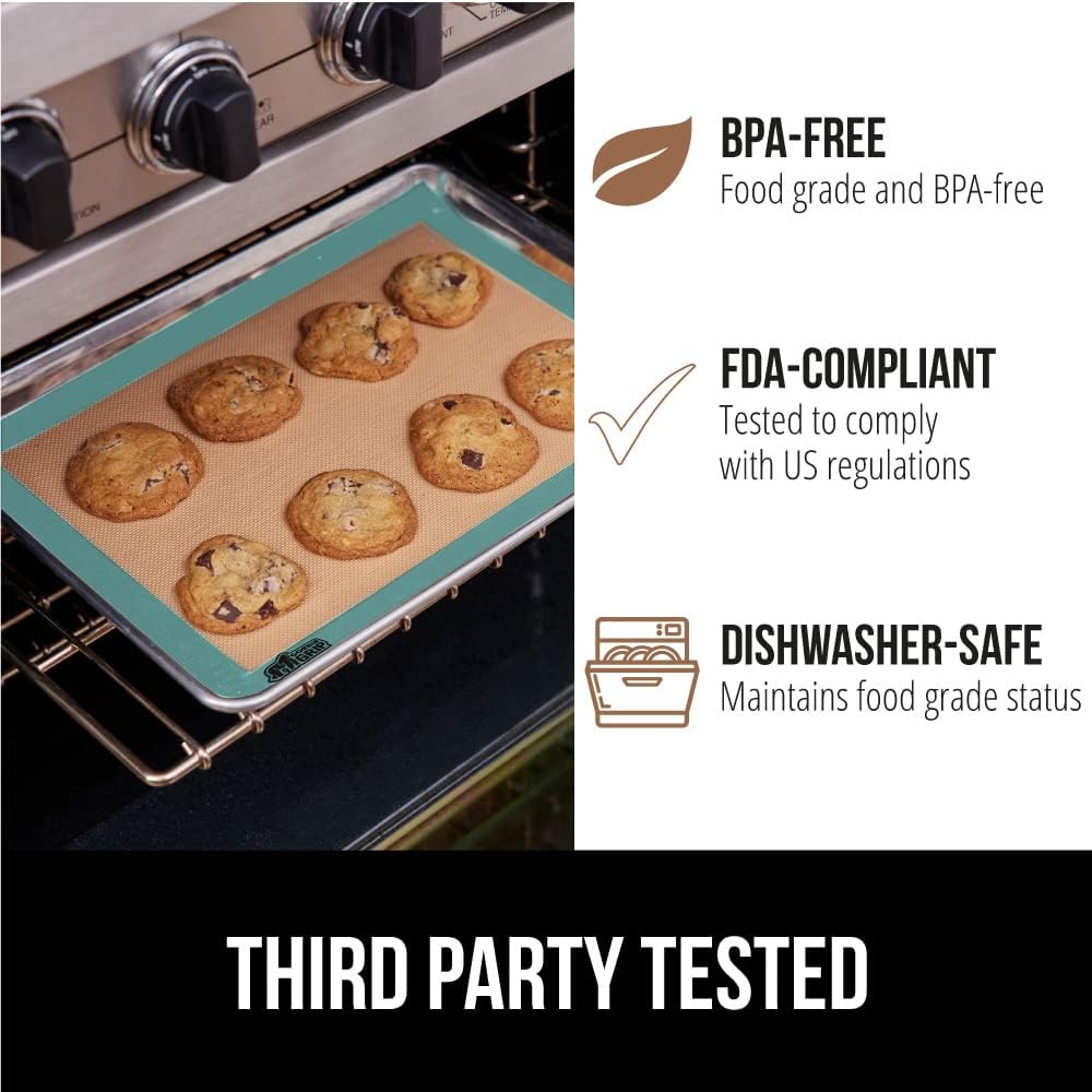 GORILLA GRIP Reusable Nonstick Silicone Baking Mat, 2 Pack, 16.5x11.87, BPA-Free Oven Safe Food Liner, For Cookie Sheets, No Mess Easy Clean Pastry Mats, Kitchen Essential, Half Sheet Size, Mint