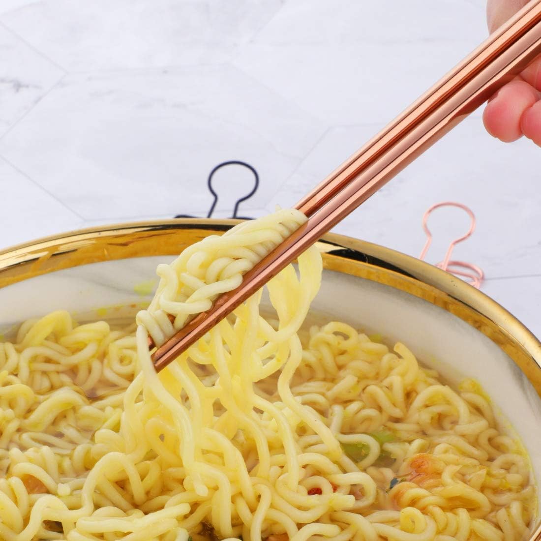 Buyer Star 5-Pair Stainless Steel Chopsticks - Reusable Rose Gold Chinese Square Chopsticks