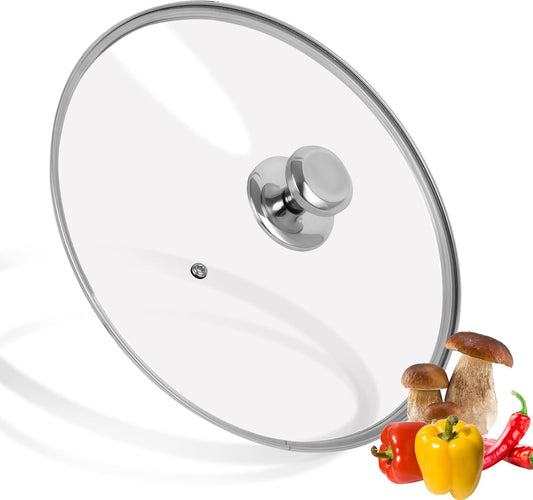 10.25 inch Tempered Glass Lid for Pots, Frying Pans and Skillets, Replacement Cover with Stainless Steel Knob Handle, Dishwasher Safe