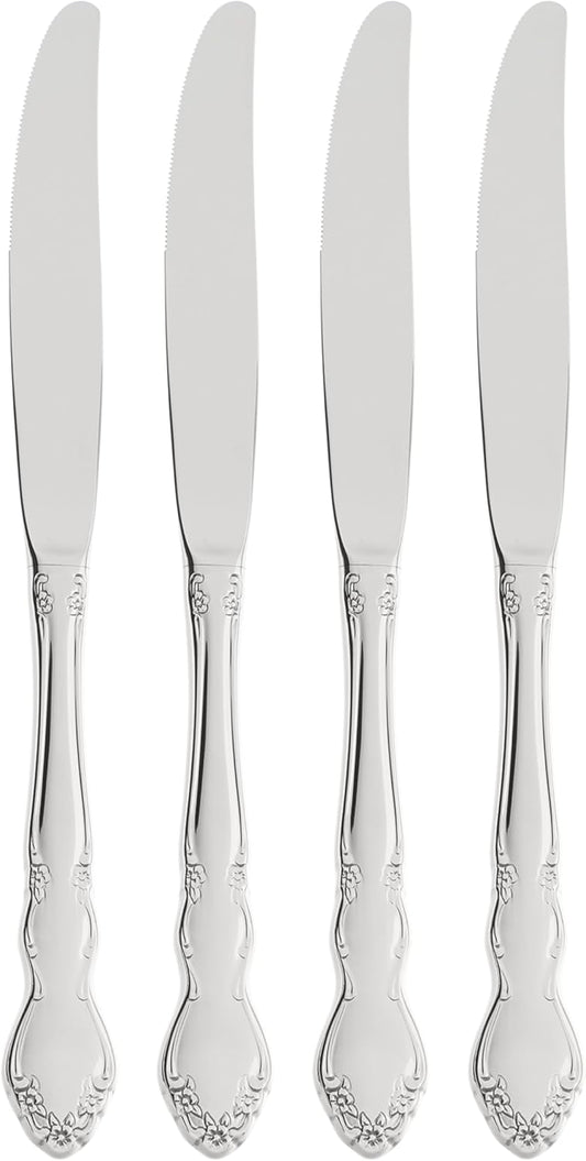 Oneida Dover Fine Flatware Dinner Knives, Set of 4 , 18/10 Stainless Steel, Silverware Set, Dishwasher Safe