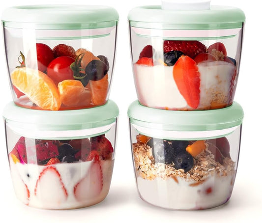 Overnight Oats Containers with Lids,14oz 400ml Set of 4 Meal Prep Container, Airtight Leakproof Reusable Food Storage Containers,Pop-Top Lids Bowl for Leftovers,Glass-like Clarity Tritan Material