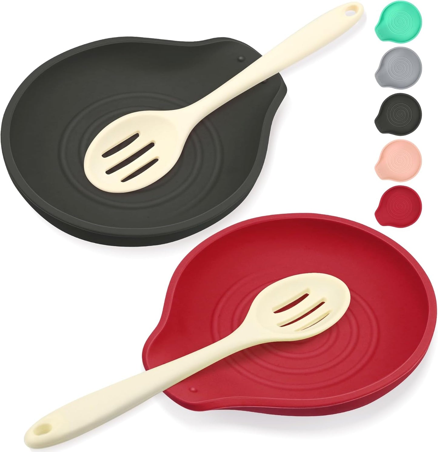 2 Pcs Silicone Spoon Rest Counter Top, 6.1" Large Cooking Spoon Holder for Stove Top, Utensil Rest for Spatula, Tongs, Black & Red