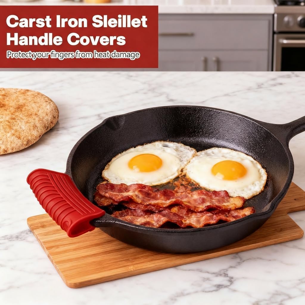 2 Pairs Silicone Pot Handle Holders,Hot Skillet Handle Covers,Anti-Slip Silicone Cast Iron Pans Handles,Pan Lids Dutch Ovens Baking Sheets Casserole Cookware