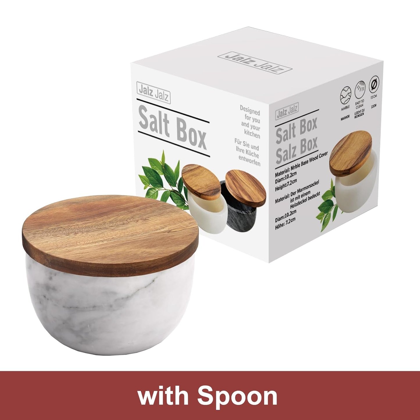 salt cellar salt box large big size salt holder white Marble Base Wood Cover Salt Box Salt Cellar with spoon Decorative Boxes Big Capacity Salt Container Spice Cellar salt and pepper keeper