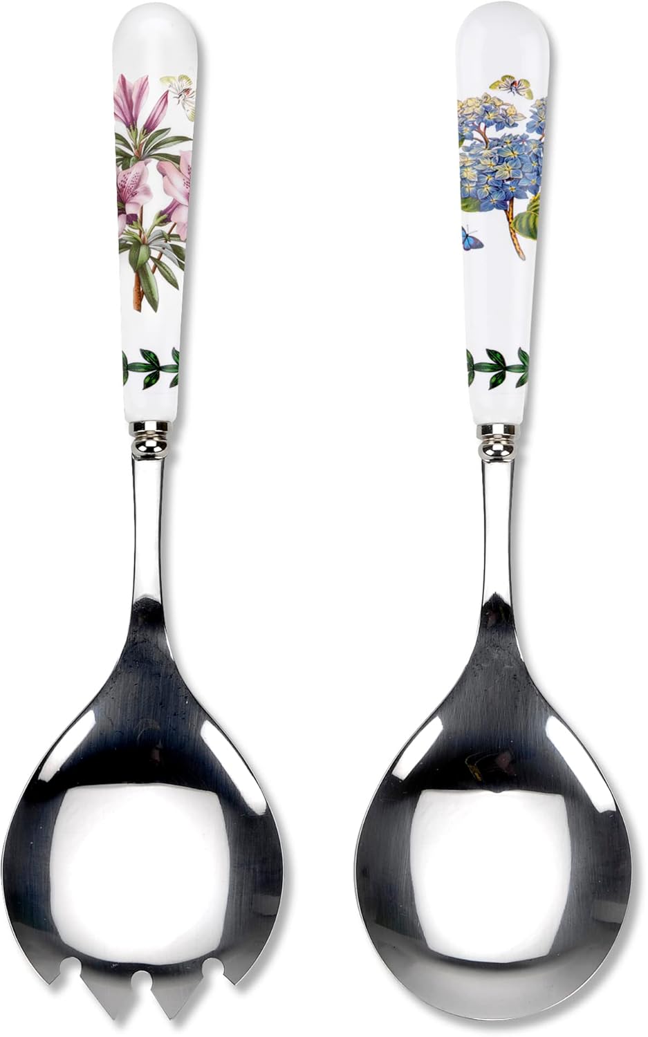 Portmeirion Botanic Garden 10" Salad Server (2-Piece) - Stainless Steel Blade with Porcelain Handle, Chip-Resistant Glaze, Floral Motif - Durable Tableware for Salad, Appetizers, Desserts