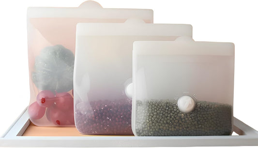 Reusable Silicone Food Storage Bags – Premium Eco-Friendly Multi-Size Set (650ml/1300ml/2000ml), Leakproof, BPA-Free, Freezer & Microwave Safe, Dishwasher Friendly (White(Clear))