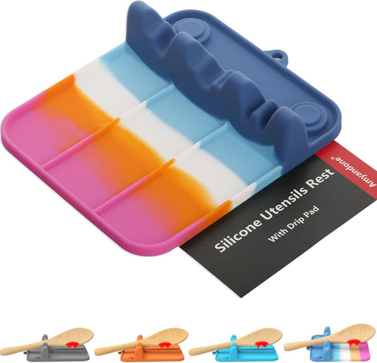 Spoon Rest, Silicone Spoon Holder for Stove Top with Drip Pad Suitable for Multiple Kitchen Gadgets, 3-Groove Upgraded Utensil Rest for Kitchen Counter, Heat-Resistant Dishwasher Safe, Macaron Color