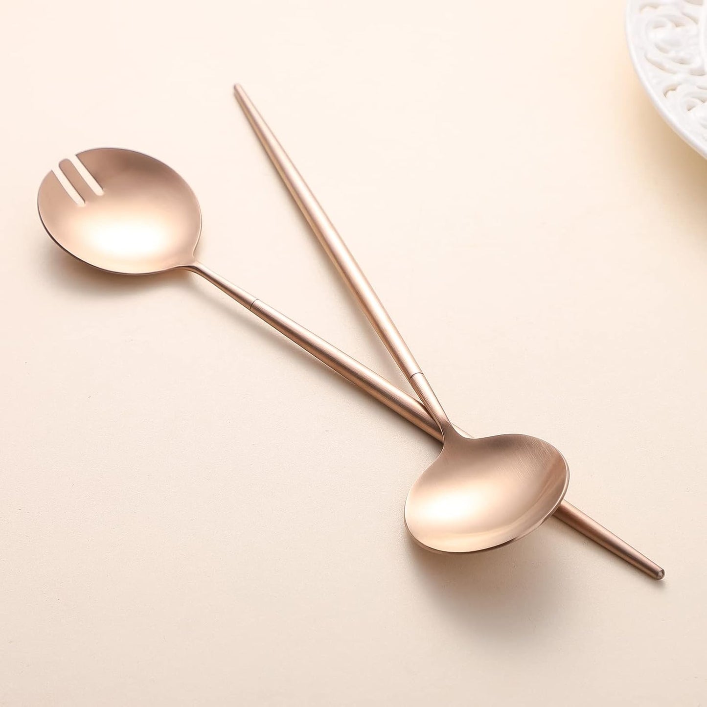 Salad Servers,Spoon and Fork Set 11.41 inch,18/10 Stainless Steel Salad Serving Titanium Plating (Rose gold)