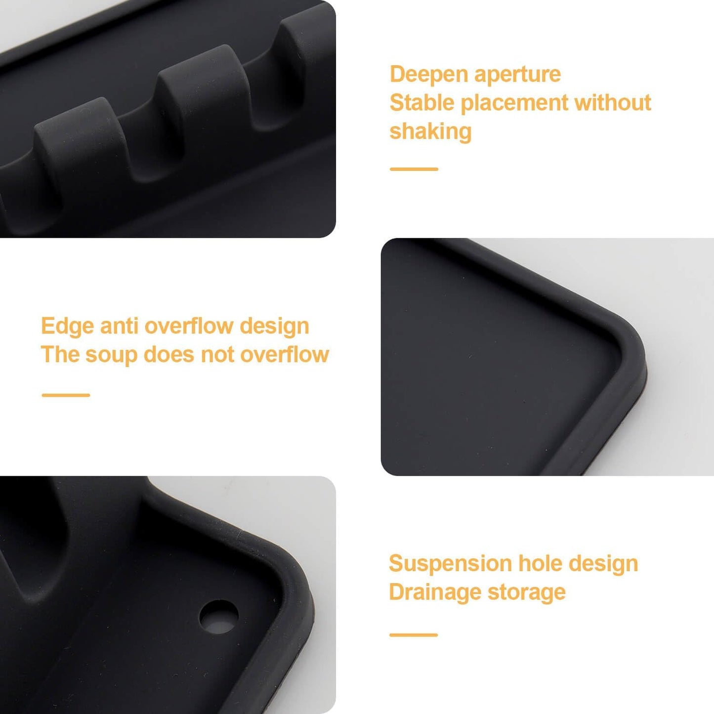 Kitchen Silicone Utensil Rest - BPA-Free Heat-Resistant Spoon Rest for Stove Top - Spoon Rest for Kitchen Counter Grill Utensil Holder-Black 2 Pcs