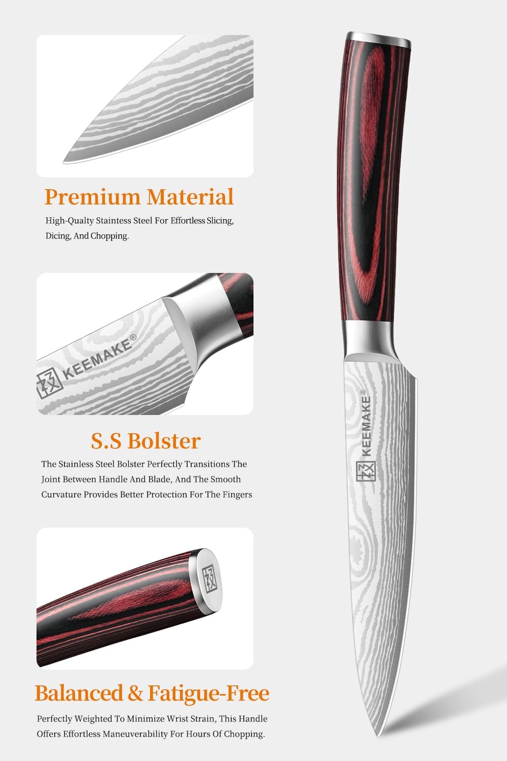 KEEMAKE Kitchen Utility Knife, 5 Inch Chef Knife,Ultra Sharp High Carbon Stainless Steel,Tomato Knife for Fruit and Vegetable Cutting with Ergonomic Handle, Paring Knife for Kitchen